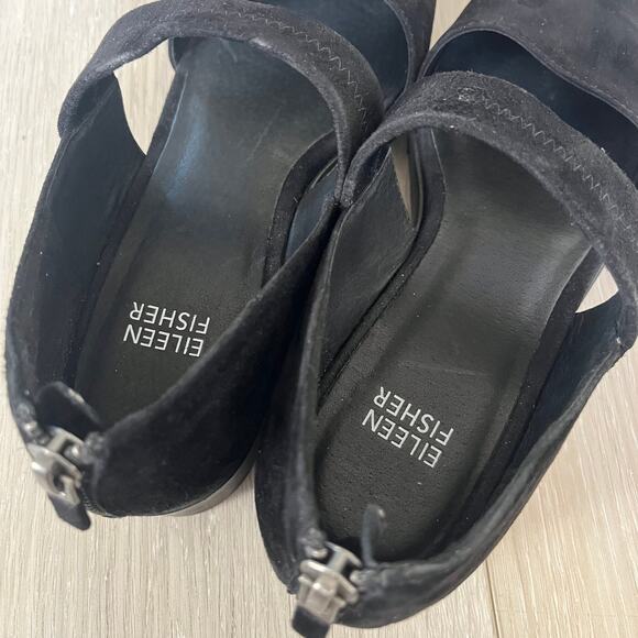 Eileen Fisher Marlow Mary Jane Women's 8 Black Suede Low Wedge Shoe Zip Back - Picture 6 of 10